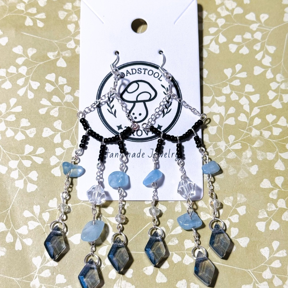 Handmade Crying Eyes Silver and Aquamarine Semi-Precious Stone Earrings
